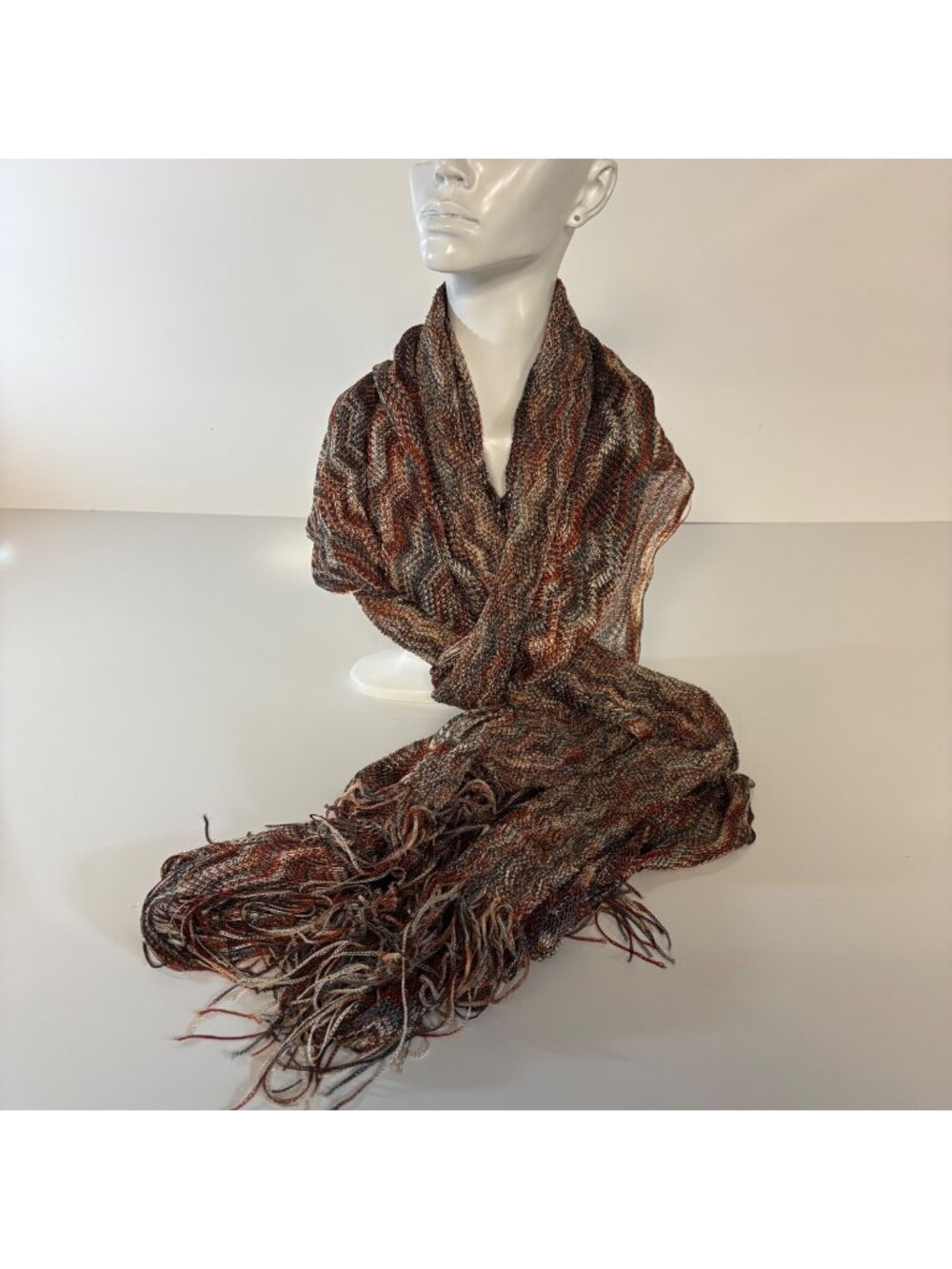 Apt 9 Multicolor Brown Fringe Scarf Woven Artisan Accessory NEW